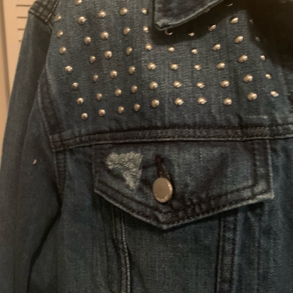 Dark Wash Distressed Studded Jean Jacket - Picture 2 of 4